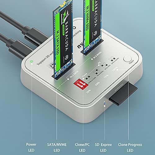 Maiwo K3016Cl Docking Station for harddisk Kloning SATA og NVME SSD 1: 1 10Gbps M-Key og B + M Key SD Express-kortleser