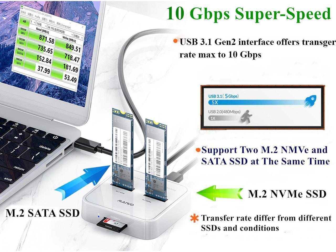 Maiwo K3016SD Docking Station for både SATA og NVME M.2 SSD USB3.1 Gen 2 10Gbps med SD Express-kortleser