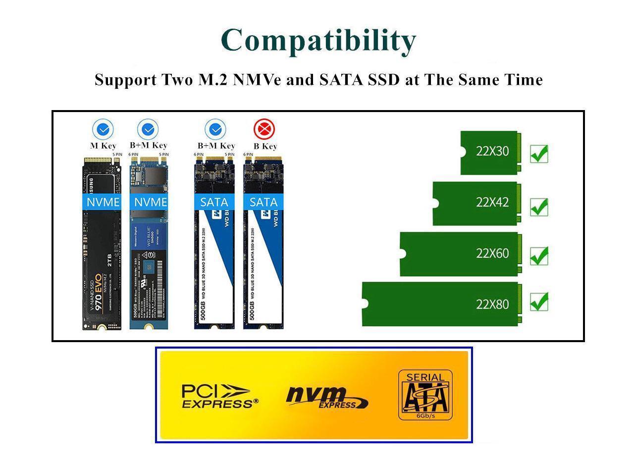Maiwo K3016SD Docking Station for både SATA og NVME M.2 SSD USB3.1 Gen 2 10Gbps med SD Express-kortleser