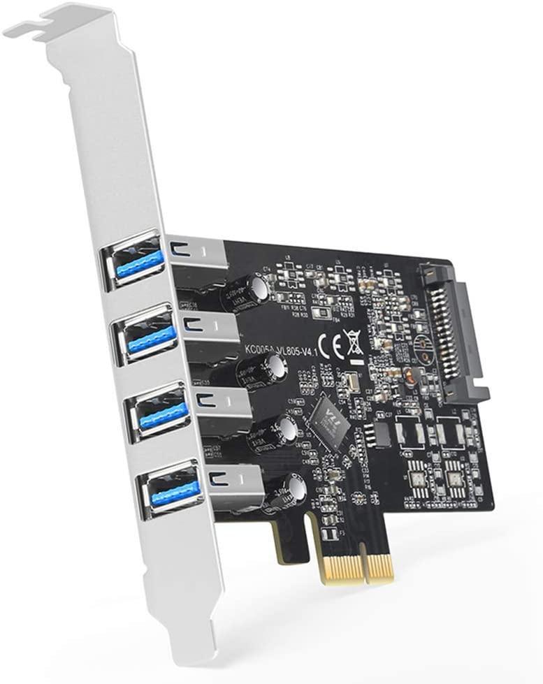 Maiwo KC005A PCI Express x1-kort for 4 eksterne USB-A 3.1 5Gbps