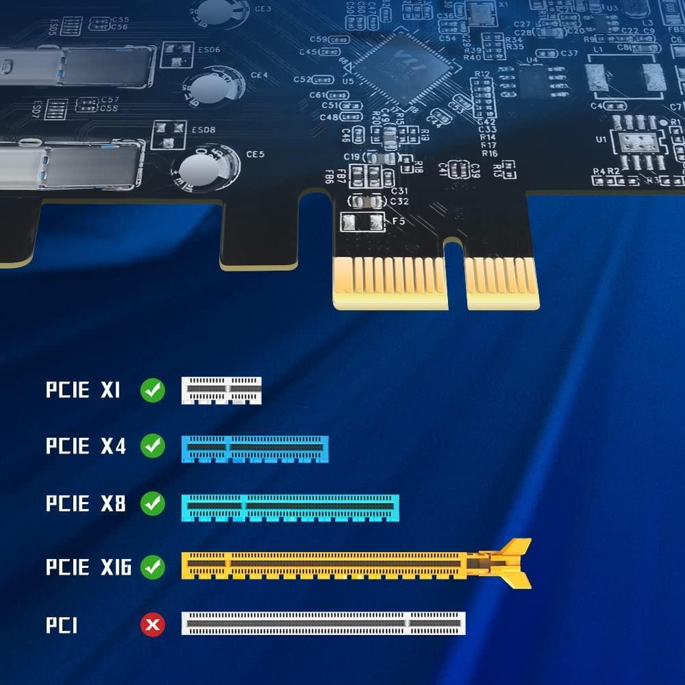 Maiwo KC005A PCI Express x1-kort for 4 eksterne USB-A 3.1 5Gbps