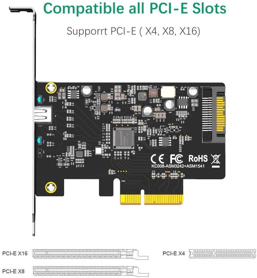 Maiwo KC008 PCI Express X4-kort til 1X Ekstern USB-type C 20 Gbps USB 3.2 Gen 2x2 PCIe 3.0 X4