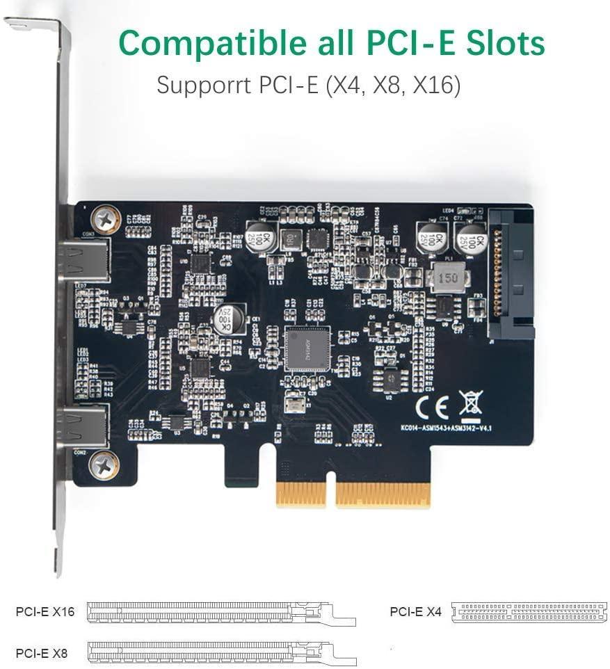 Maiwo KC014 PCI Express X4-kort til 2x Ekstern USB 3.1 10Gbps Gen 2 Type C