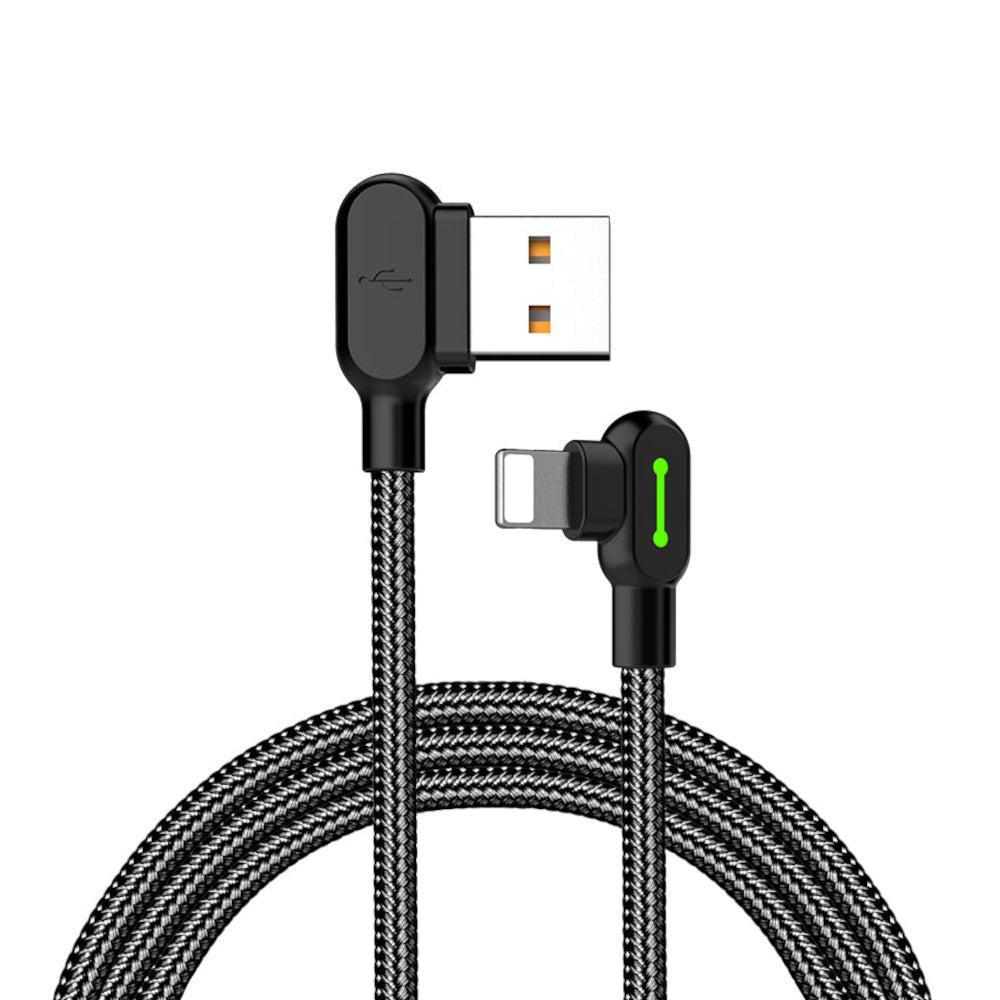 McDodo CA-4671 vinklet eple lyn (ikke MFI) til vinklet USB en kabel for synkronisering og rask lading, med LED, svart, 1,2m
