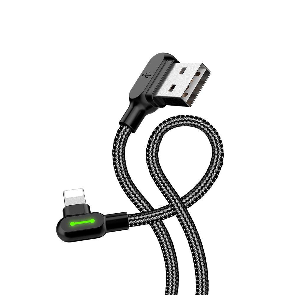 McDodo CA-4671 vinklet lyn (ikke MFI) til vinklet USB en kabel for synkronisering og rask lading, med LED, svart, 1,2m