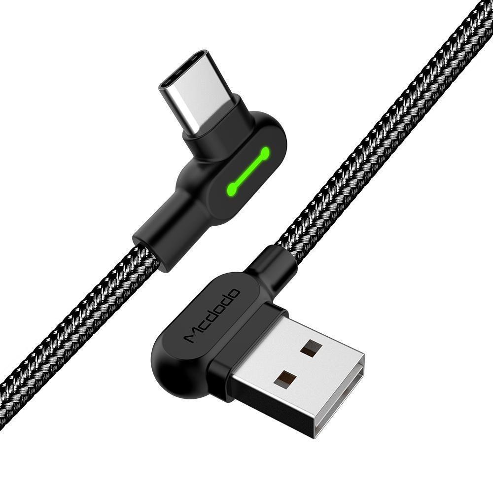 McDodo CA-5280 vinklet USB C til vinklet USB en kabel for synkronisering og rask ladning med LED svart 0,5m