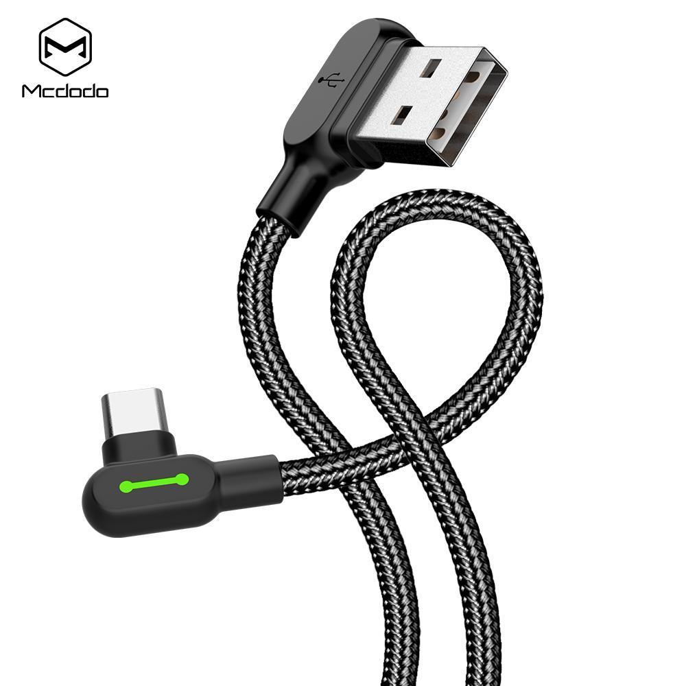 McDodo CA-5280 vinklet USB C til vinklet USB en kabel for synkronisering og rask ladning med LED svart 0,5m
