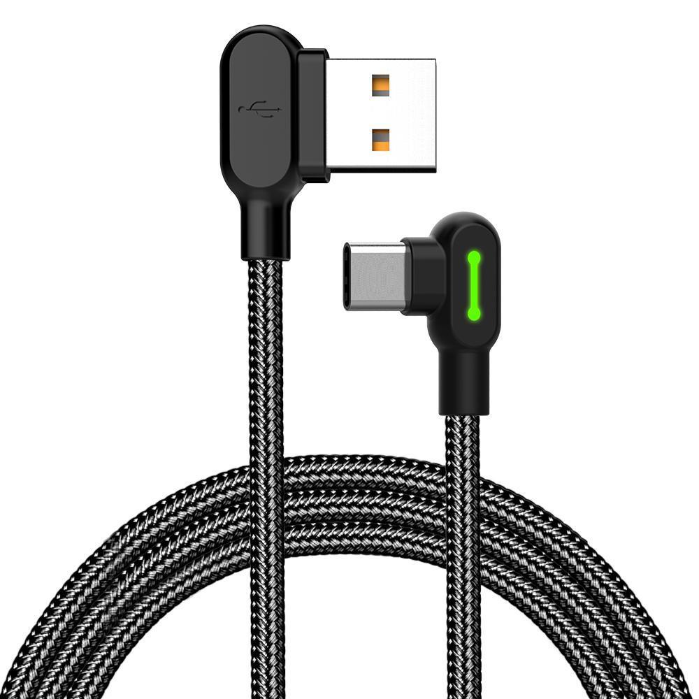 McDodo CA-5283 vinklet USB C til vinklet USB en kabel for synkronisering og rask ladning med LED svart 3M
