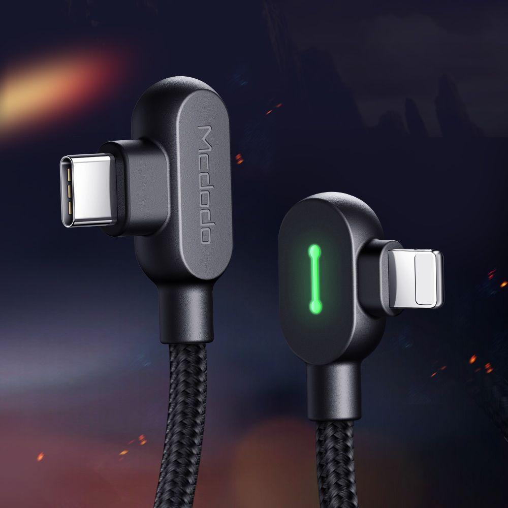 McDodo CA-7371 Lightning (ikke MFI) vinklet for å skrive c vinklet PD 36W 1,8 m med LED svart