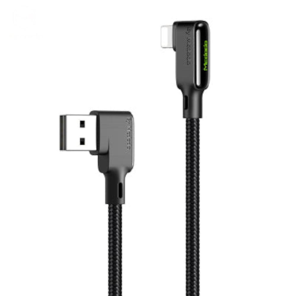 McDodo CA-7511 Lightning (ikke MFI) til USB En vinklet kabel med LED 1,8m svart