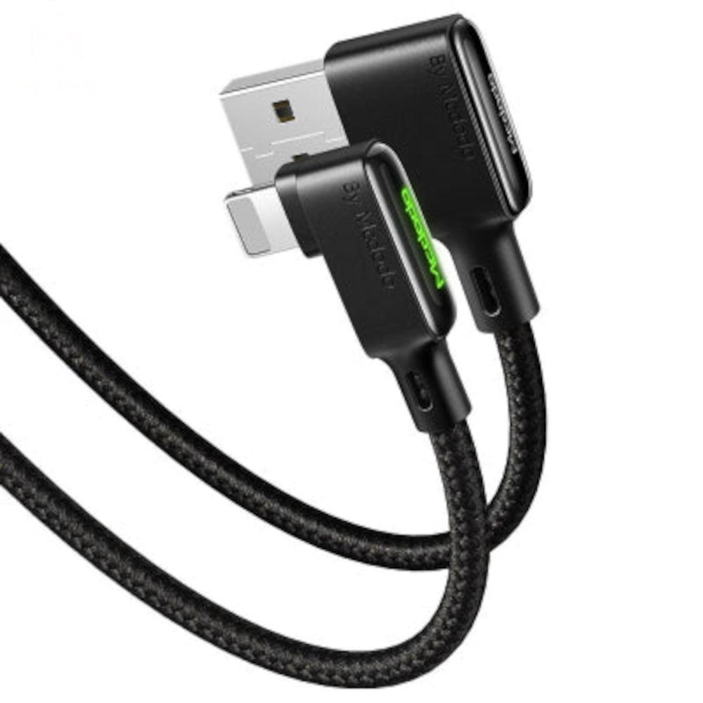 McDodo CA-7511 Lightning (ikke MFI) til USB En vinklet kabel med LED 1,8m svart