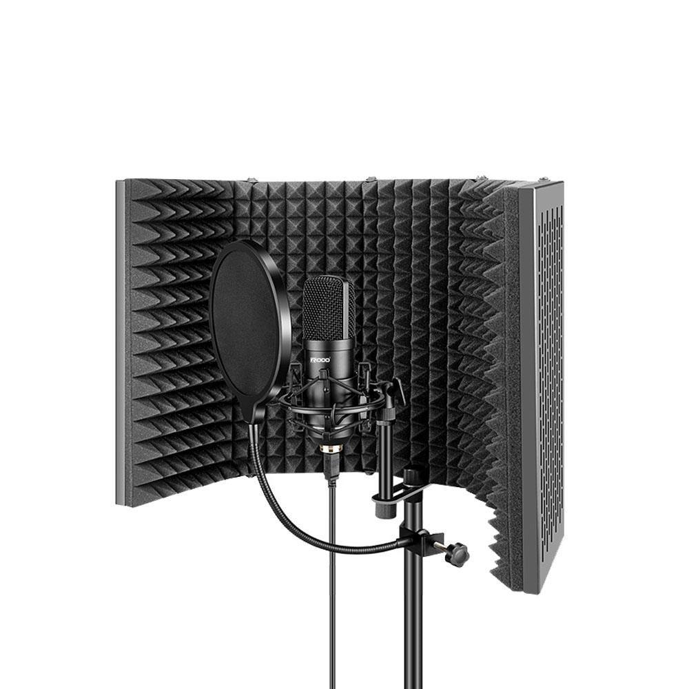 Mikrofonskjerm med 2 lag 5-vegg Akustiske filtre Sammenleggbar 59x28x4cm Akustisk skjerm Lyddemper for mikrofoner refleksjonsfilter