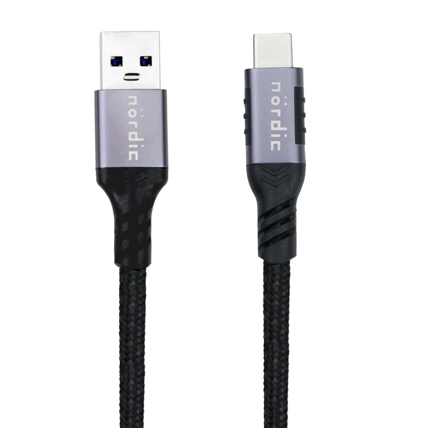 NÖRDIC 1,5m USB3.2 Gen1 USB-C til A nylonflettet kabel hurtiglading 3A 5Gbps Strømforsyning PD 60W