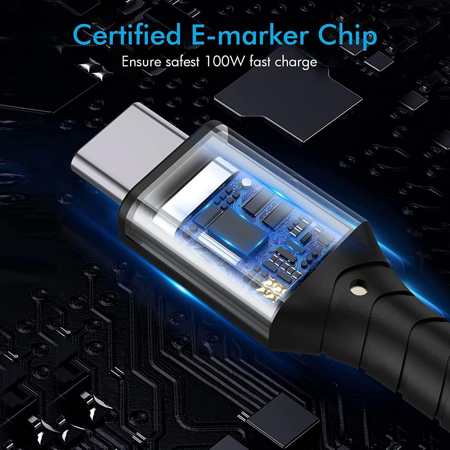 NÖRDIC 1,5m USB3.2 Gen2 SuperSpeed USB 10Gbps USB-C til C nylonflettet kabel med strømforsyning 100W, 4K60Hz video og Emarker