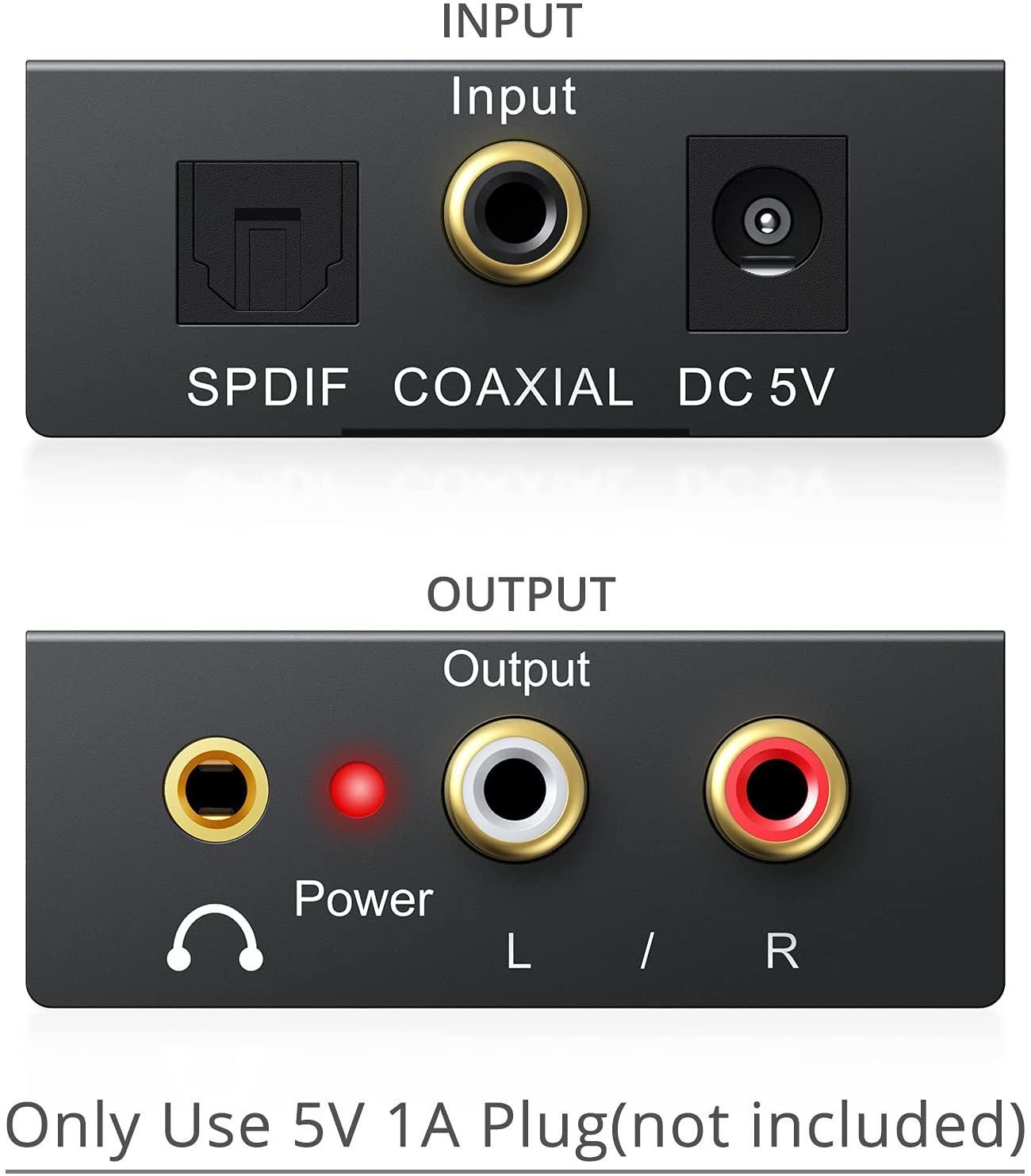 NÖRDIC 192kHz digital til analog lydkonverter, Toslink og koaksial til RCA L / R og 3,5 mm Aux D / A omformer