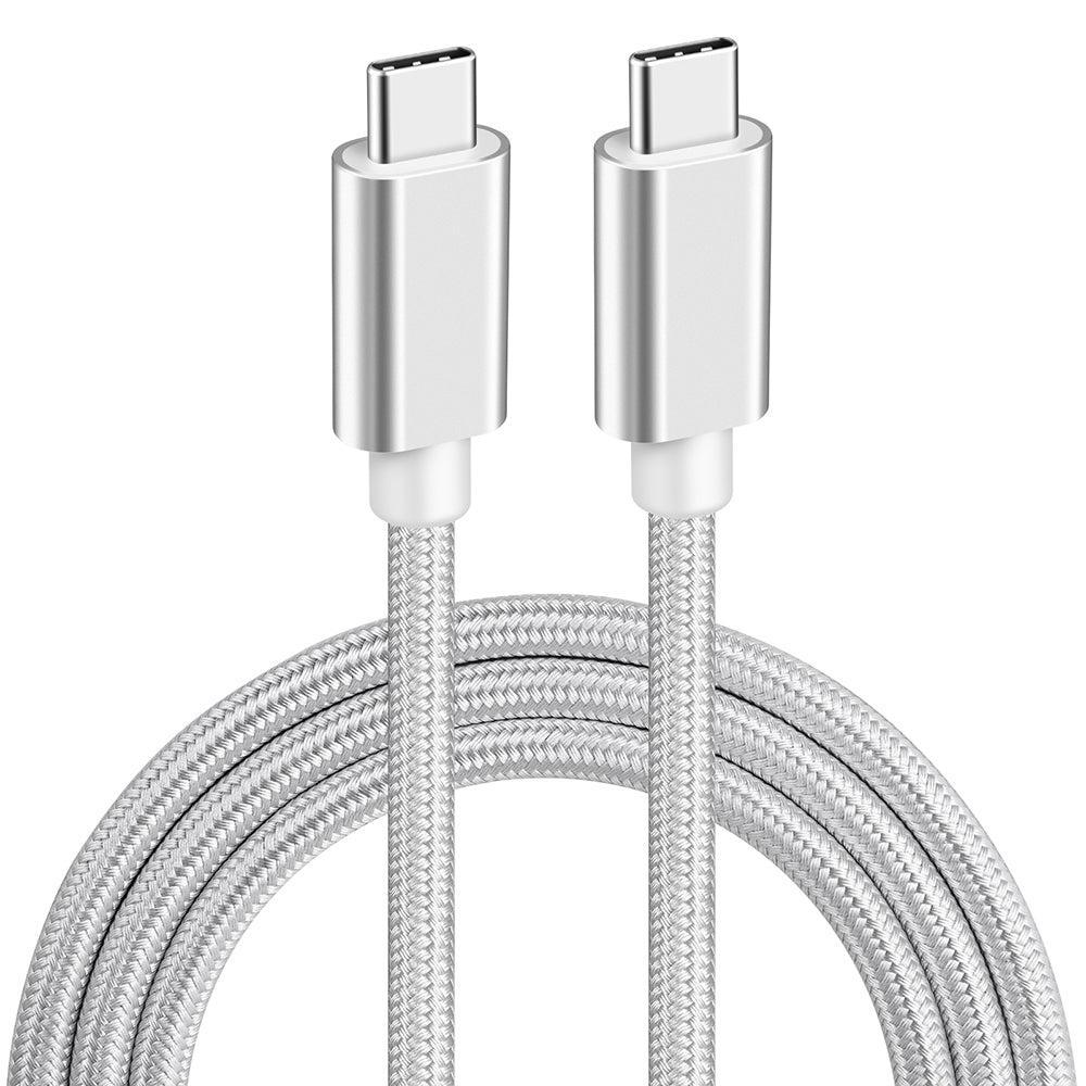 NÖRDIC 1M USB C 3.1 til USB C Nylon Flettet Kabel Hurtiglading 3A Gen1 5Gbps Strømlevering PD 60W White