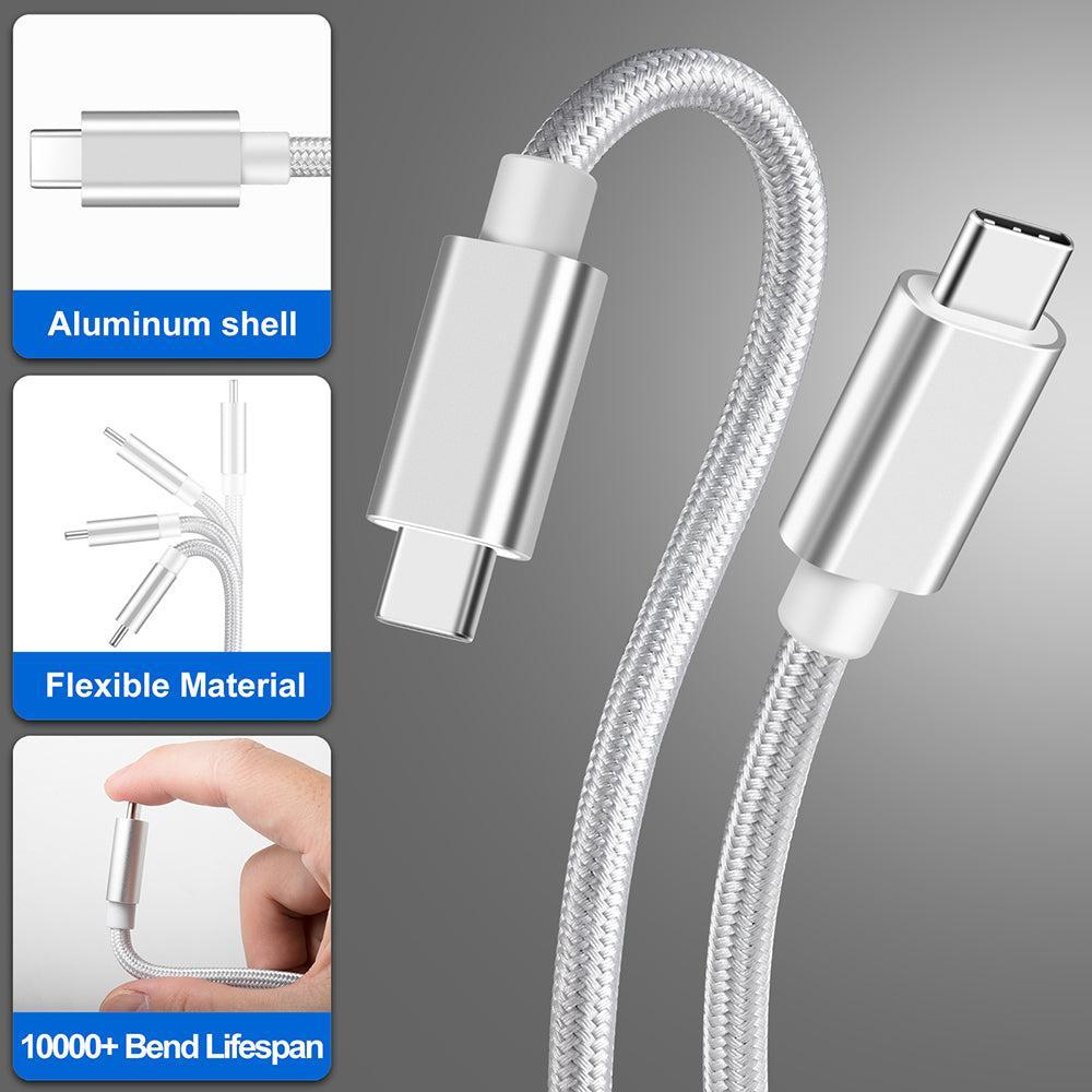 NÖRDIC 1M USB C 3.1 til USB C Nylon Flettet Kabel Hurtiglading 3A Gen1 5Gbps Strømlevering PD 60W White