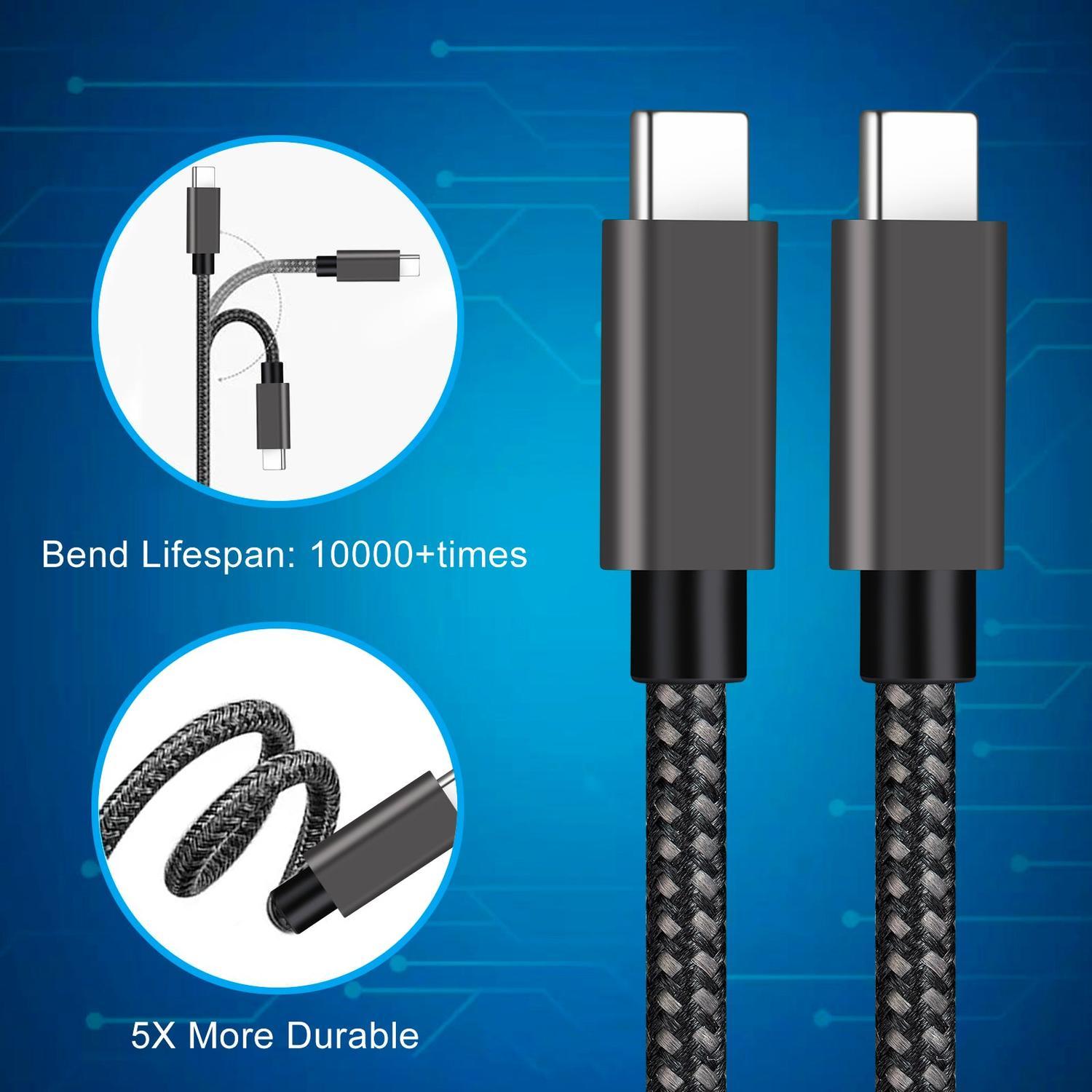 NÖRDIC 1M USB C 3.1 til USB C Nylon Flettet Kabel Hurtiglading 5A Gen2 10Gbps Strømlevering PD 100W med Emarker