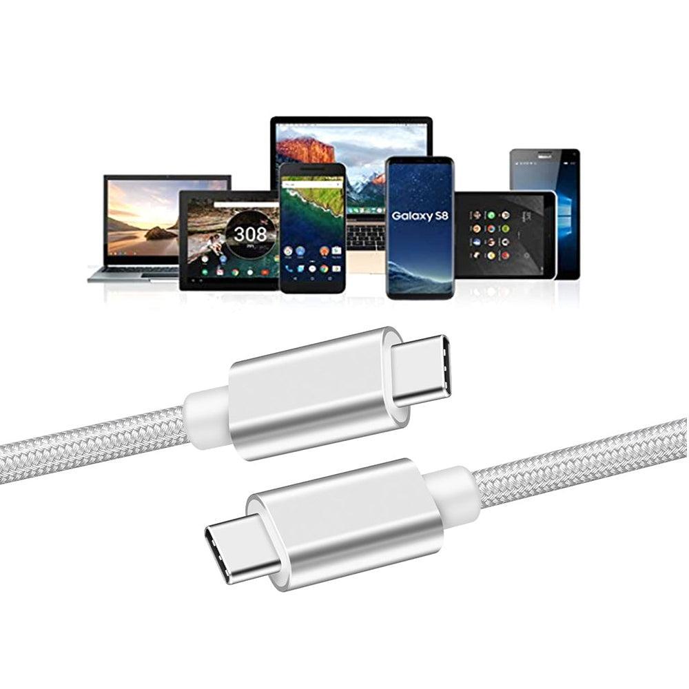 NÖRDIC 1M USB C 3.1 til USB C Nylon Flettet Kabel Hurtiglading 5A Gen2 10Gbps Strømlevering PD 100W med Emarker White