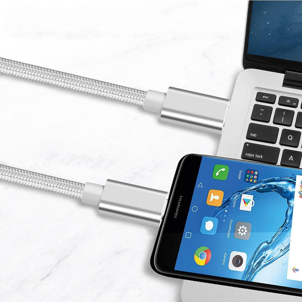 NÖRDIC 1M USB C 3.1 til USB C Nylon Flettet Kabel Hurtiglading 5A Gen2 10Gbps Strømlevering PD 100W med Emarker White