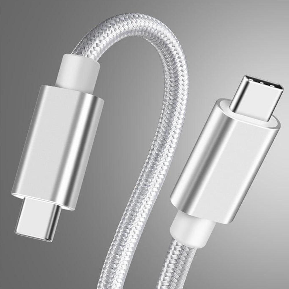 NÖRDIC 1M USB C 3.1 til USB C Nylon Flettet Kabel Hurtiglading 5A Gen2 10Gbps Strømlevering PD 100W med Emarker White