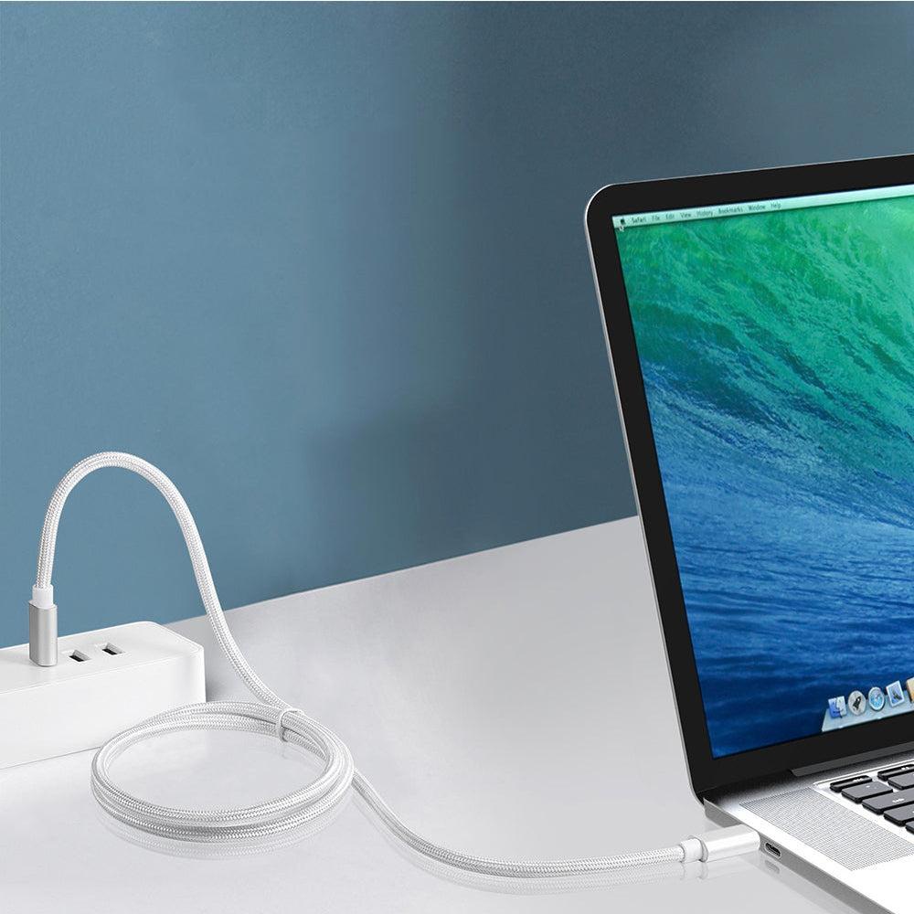 NÖRDIC 1M USB C 3.1 til USB C Nylon Flettet Kabel Hurtiglading 5A Gen2 10Gbps Strømlevering PD 100W med Emarker White