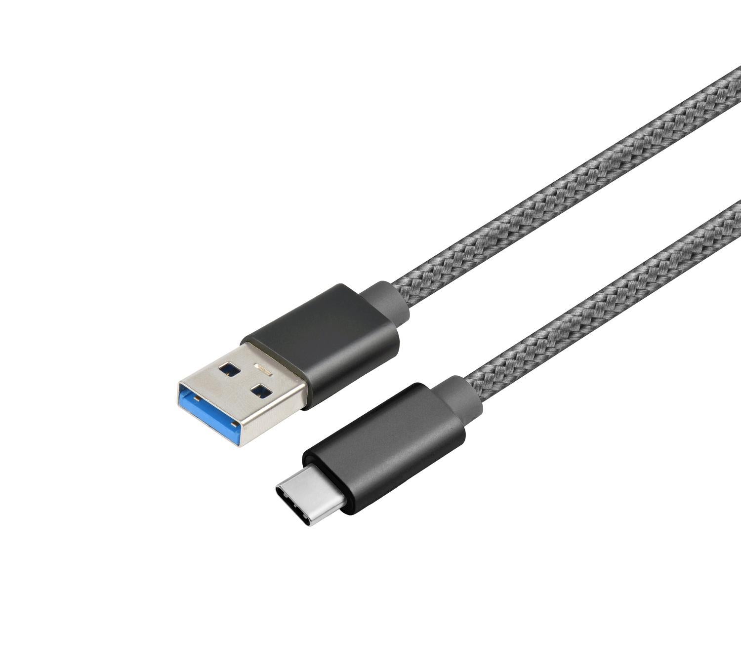 NÖRDIC 1M USB C til USB En kabel USB3.1 Gen1 Rask lading 60W 5Gbps 3A, Nylon Flettet Space Grey