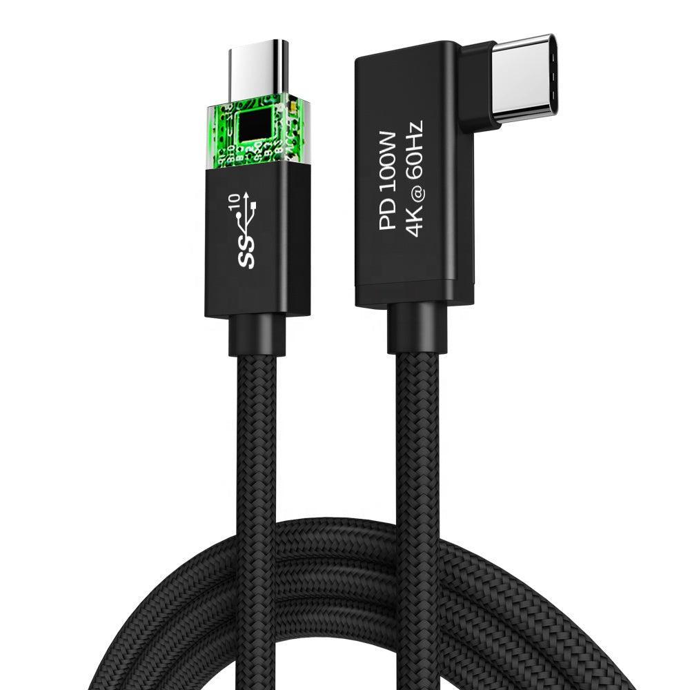 NÖRDIC 1m 10Gbps 5A Strømforsyning PD100W med Emarker USB3.2 Gen2 USB-C til C nylonflettet kabel hurtiglading svart