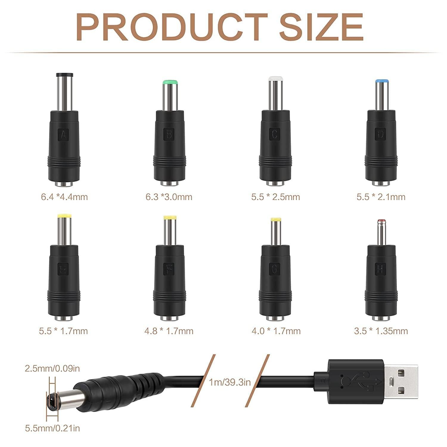 NÖRDIC 1m Strømkabel USB til DC med 11 kontakter USB DC Strøm
