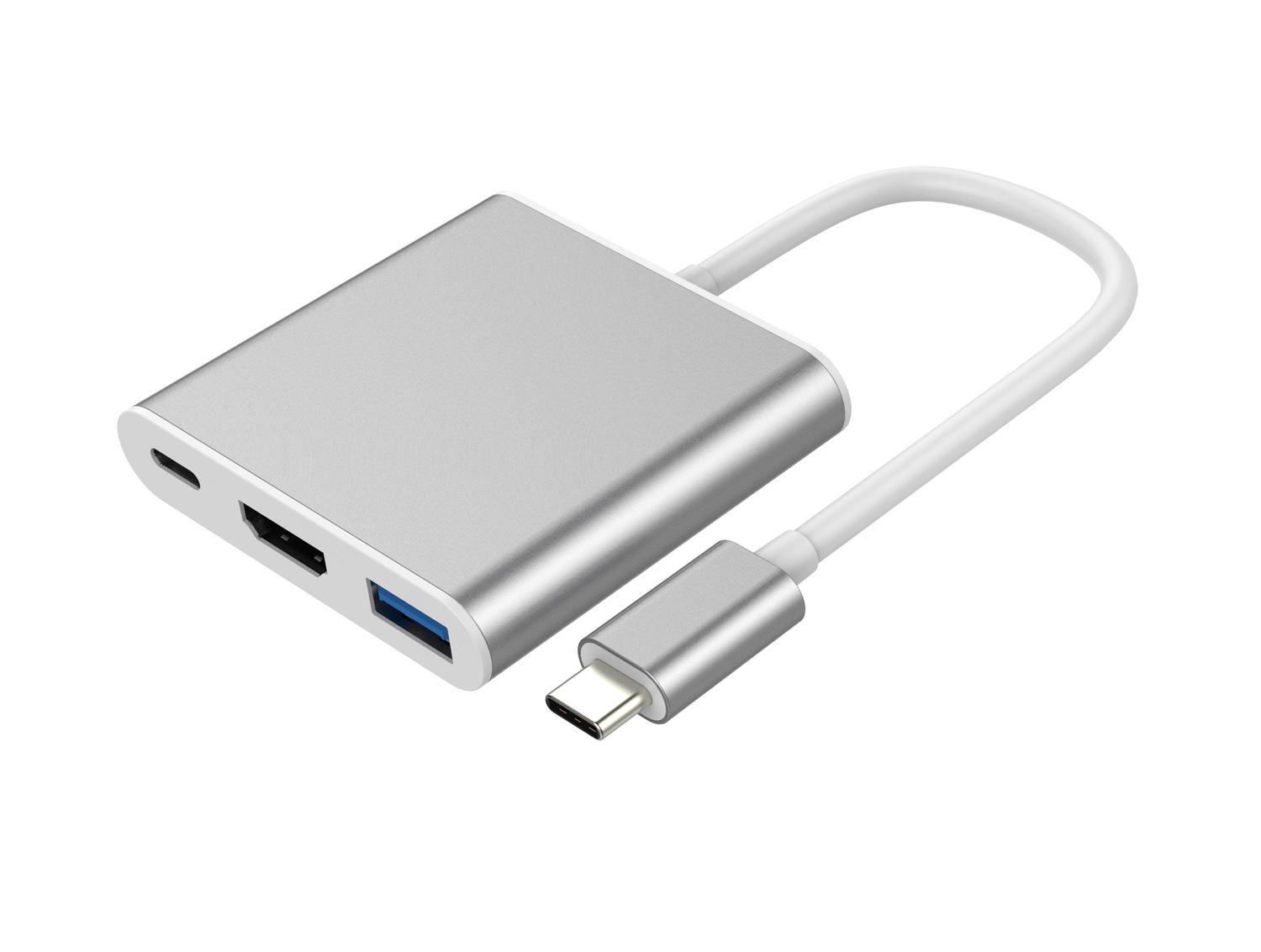 NÖRDIC 1 til 3 Docking Station USBC til HDMI 4K 30Hz USB C Strømlevering 60W og USB A 3.1 5Gbps Silver