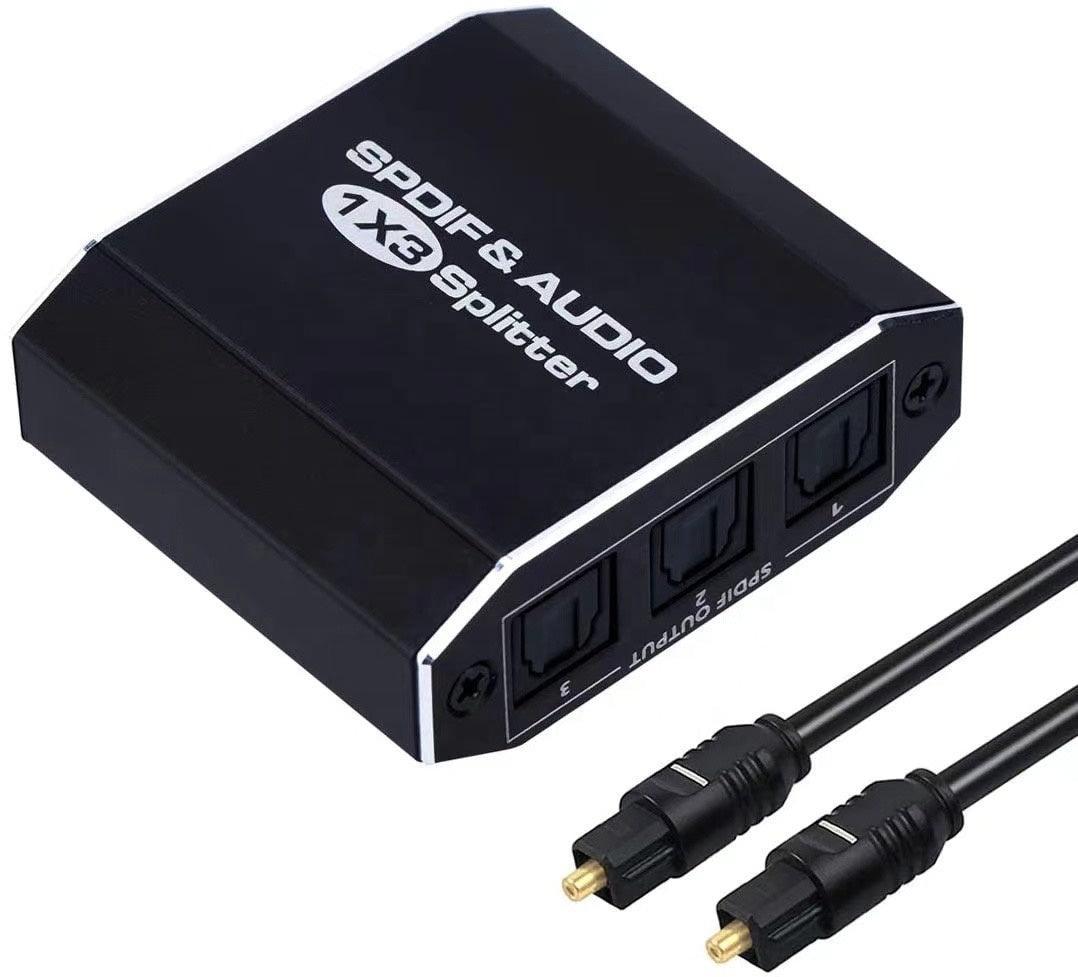 NÖRDIC 1 til 3 Splitter Optisk Audio SPDIF TOSLINK-kabel 1m inkluderer støtte for Dolby Digital DTS 5.1 PCM LPCM