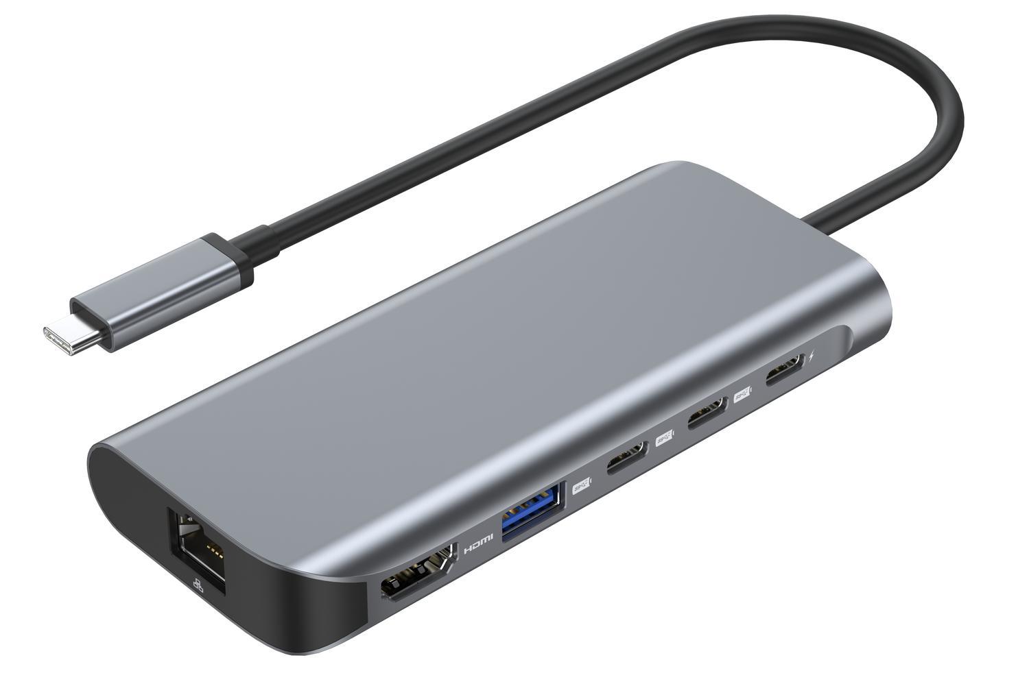 NÖRDIC 1 til 6 USB-C dockningsstasjon 1xHDMI 8K60Hz 4K120Hz 2xUSB-C 10G 1xUSB-A 10G 1xRJ45 2,5G 100W PD3.0 Macbook M1 M2 Thunderbolt 3 4 USB4
