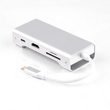 NÖRDIC 1 til 7 USB C Aluminium Docking Station 1xhdmi 4K 30Hz 1xrj45 Giga Ethernet 2xUSB 3.1 5GBP 1X USB C PD87W 1XSD / TF Kortleser Sølv