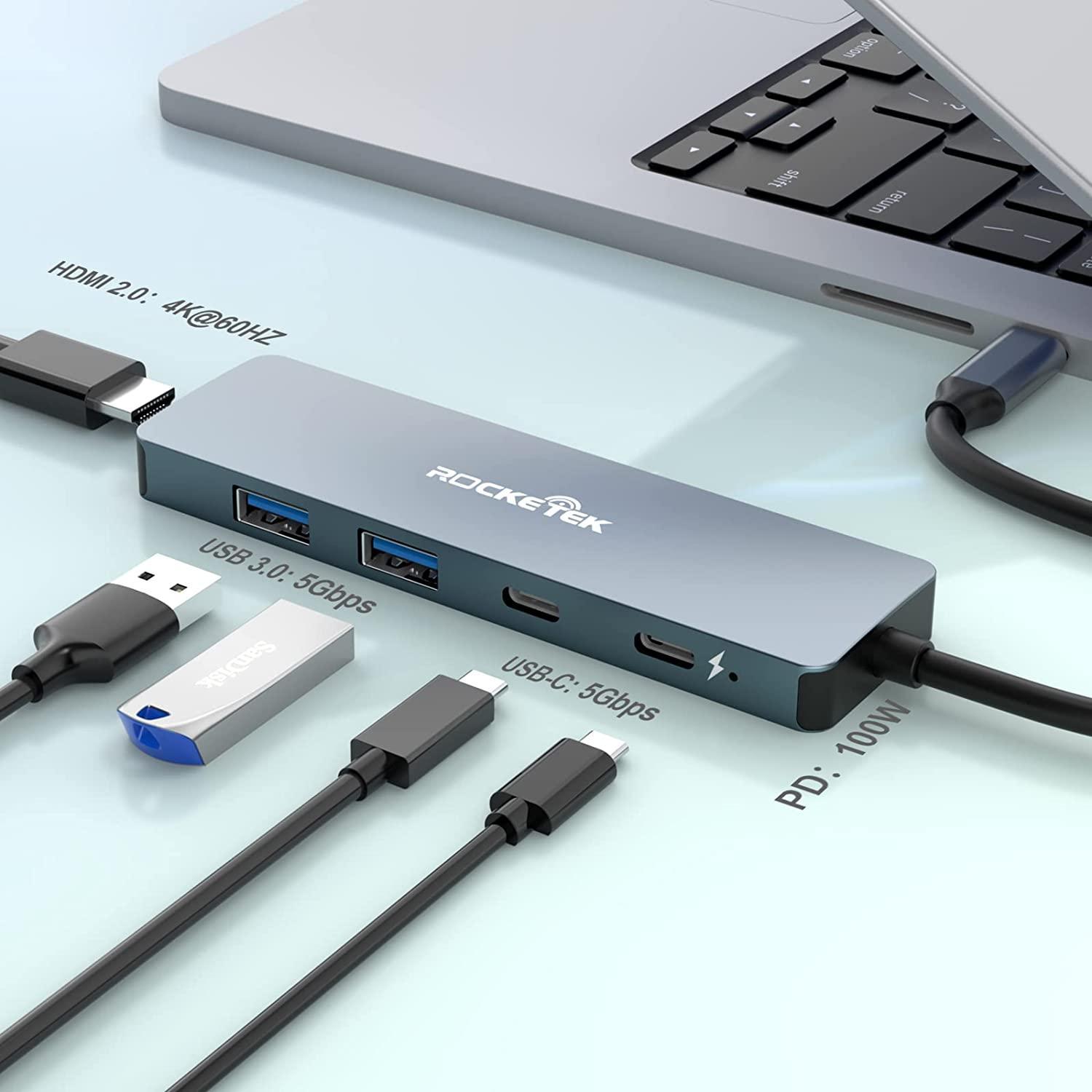 NÖRDIC 1 till 5 USB-C dockningsstation 1xHDMI 4K60Hz 1xPD100W 1xUSB-C 5Gbps 2xUSB-A 5Gbps