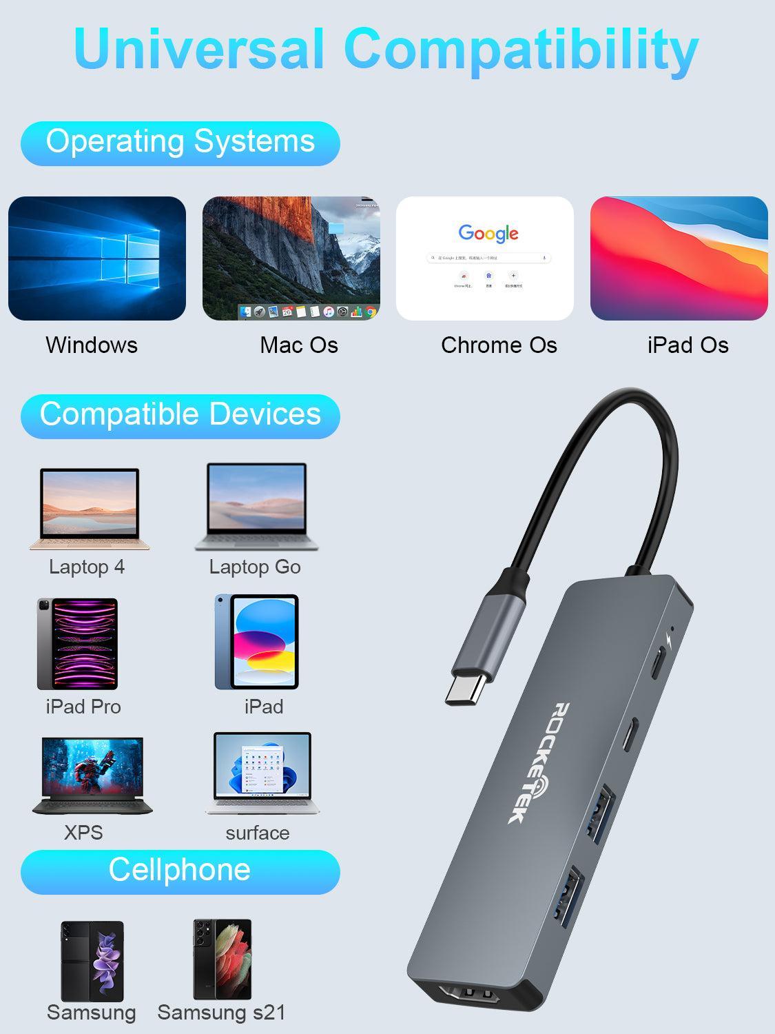 NÖRDIC 1 till 5 USB-C dockningsstation 1xHDMI 4K60Hz 1xPD100W 1xUSB-C 5Gbps 2xUSB-A 5Gbps