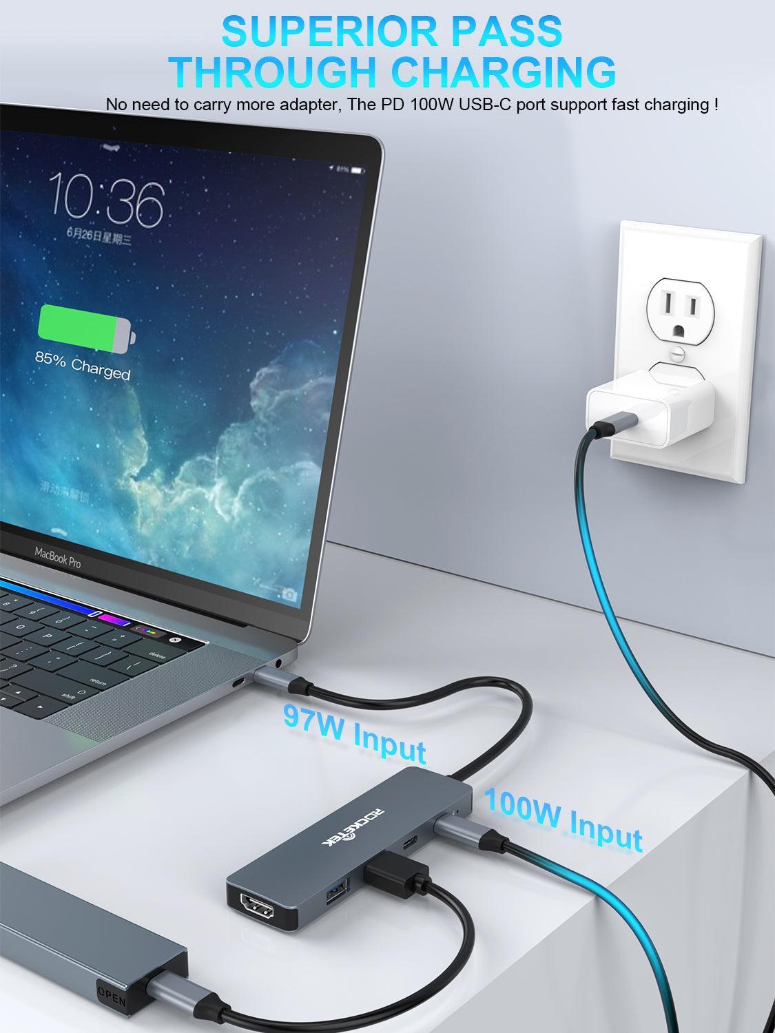 NÖRDIC 1 till 5 USB-C dockningsstation 1xHDMI 4K60Hz 1xPD100W 1xUSB-C 5Gbps 2xUSB-A 5Gbps