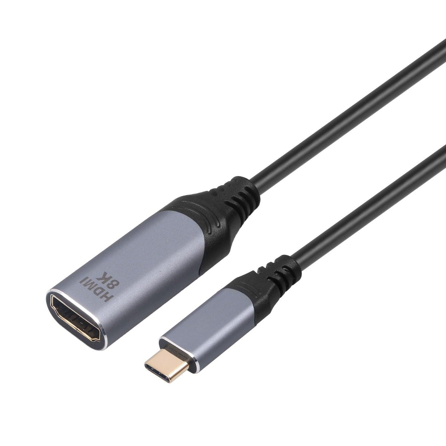 NÖRDIC 20 cm adapter USB-C til HDMI 2.1 8K30Hz 4K120Hz 48Gbps HDR Kompatibel med Thunderbolt 3 og 4