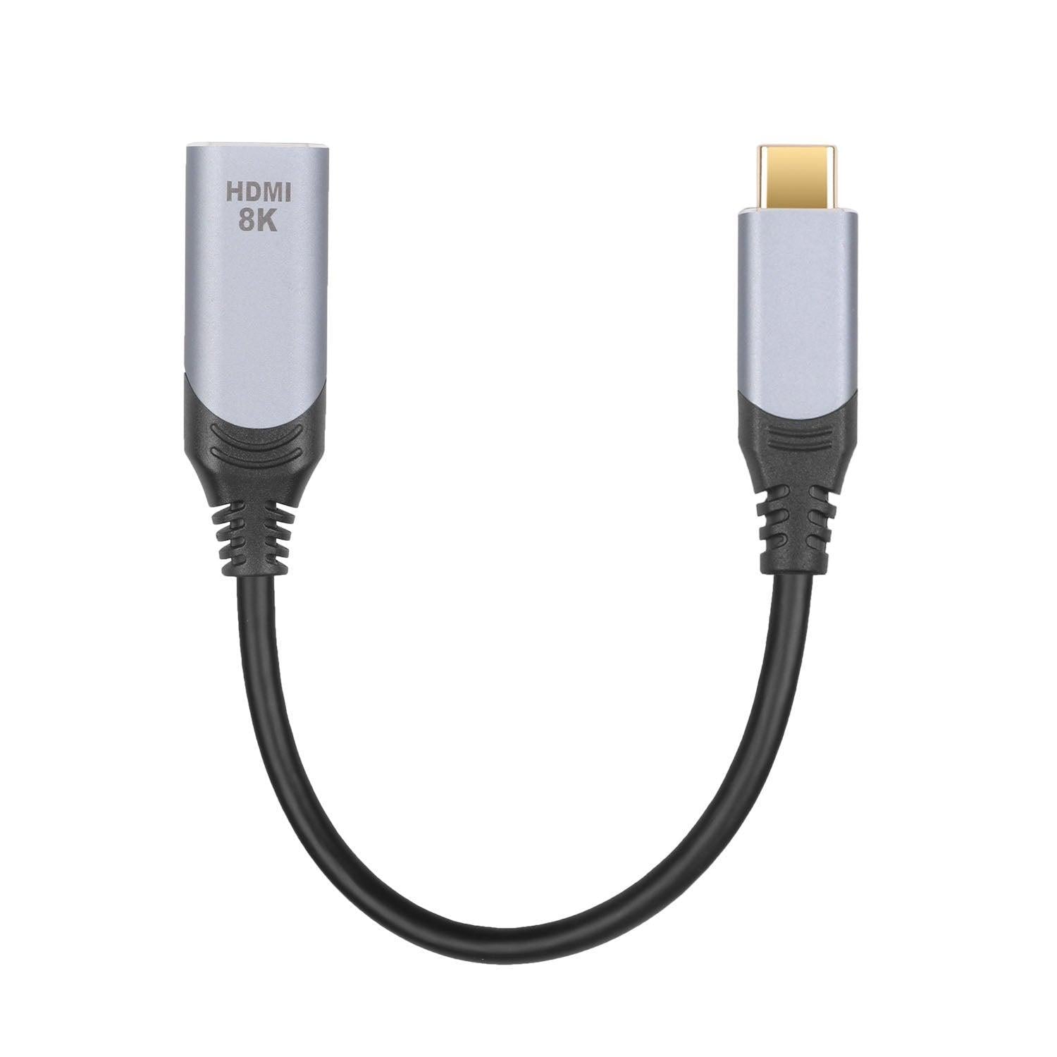 NÖRDIC 20 cm adapter USB-C til HDMI 2.1 8K30Hz 4K120Hz 48Gbps HDR Kompatibel med Thunderbolt 3 og 4