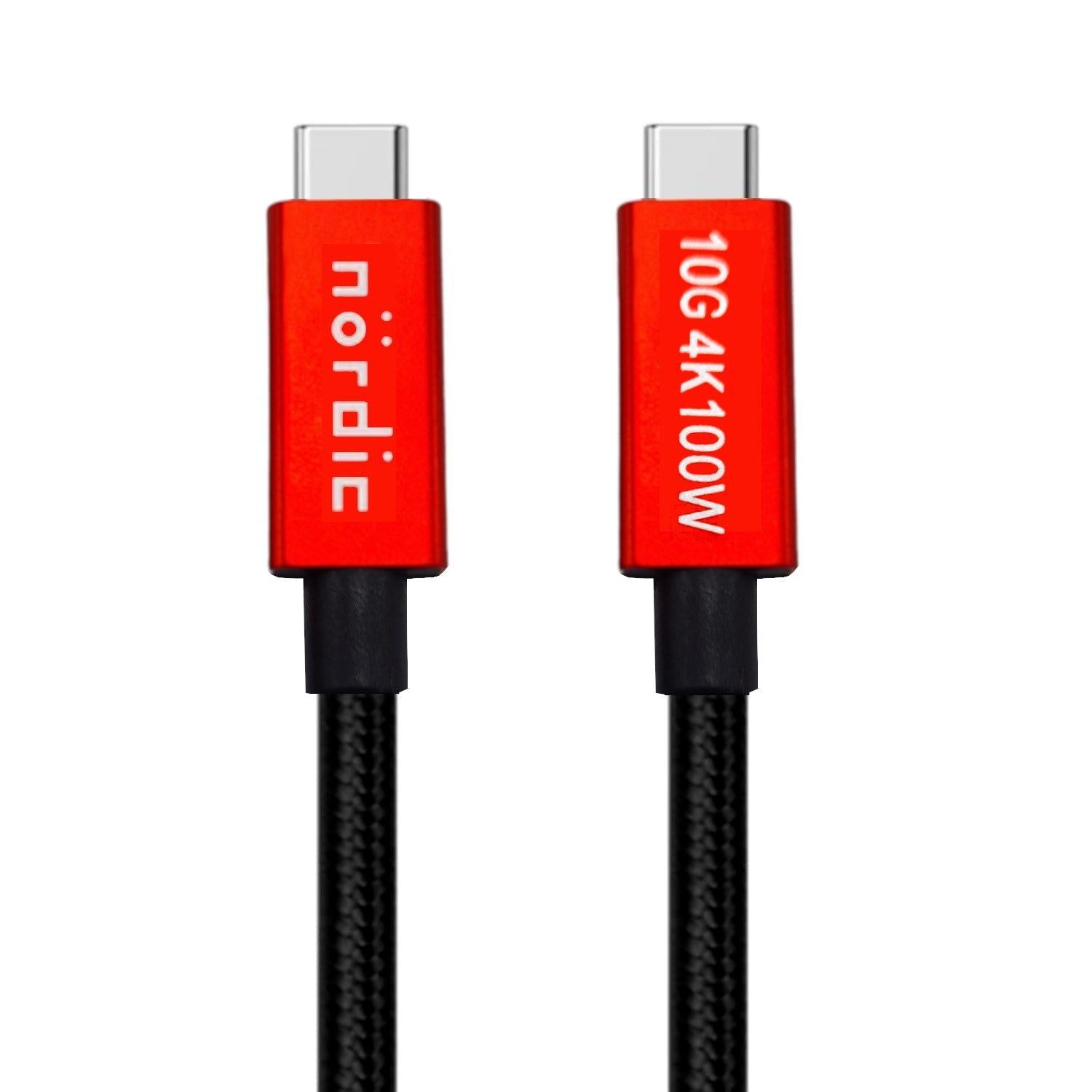 NÖRDIC 25 cm USB3.2 Gen2 SuperSpeed USB 10 Gbps USB-C til C nylonflettet kabel med strømforsyning 100W, 4K60Hz video og Emarker