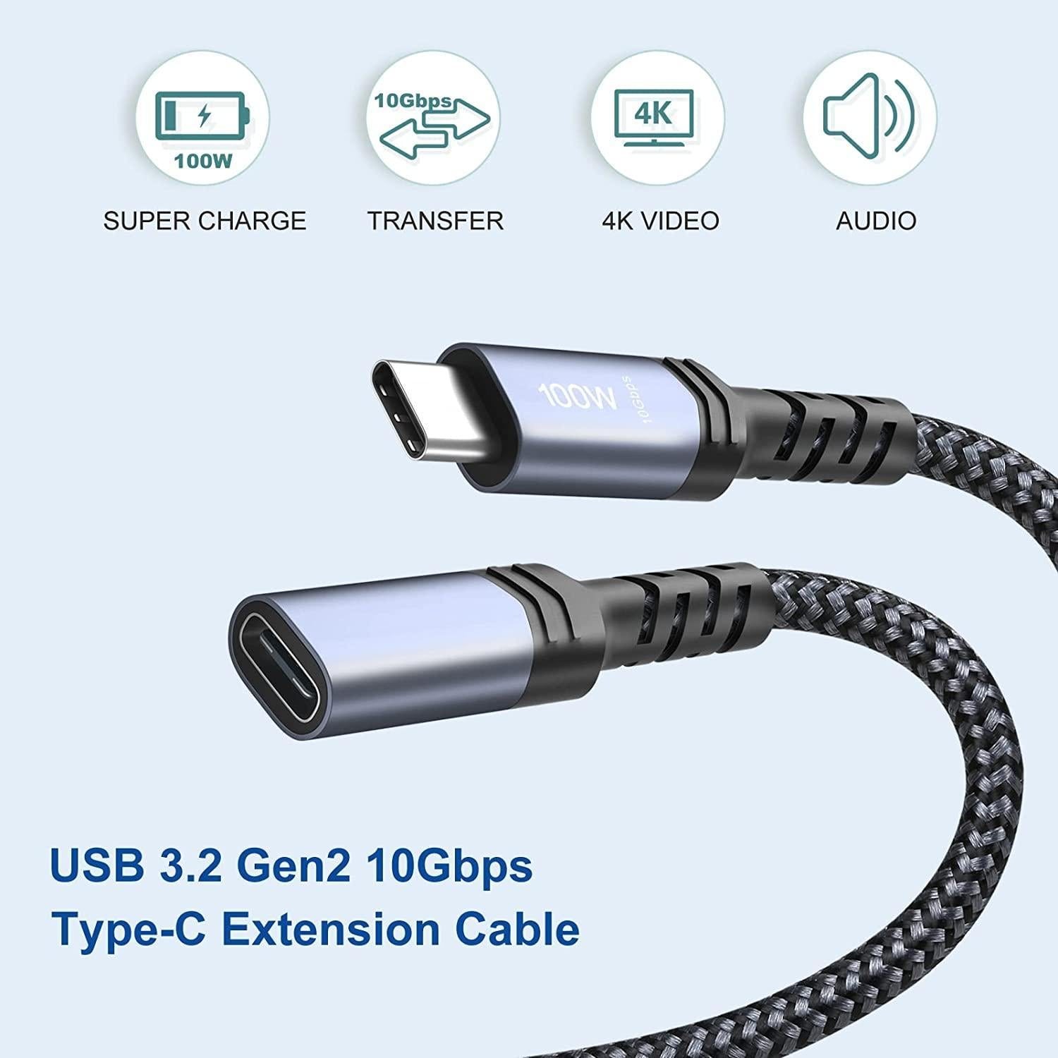 NÖRDIC 25cm USB3.2 Gen2 USB-C Forlengelseskabel ha til ho 10Gbps 5A 100W Thunderbolt3