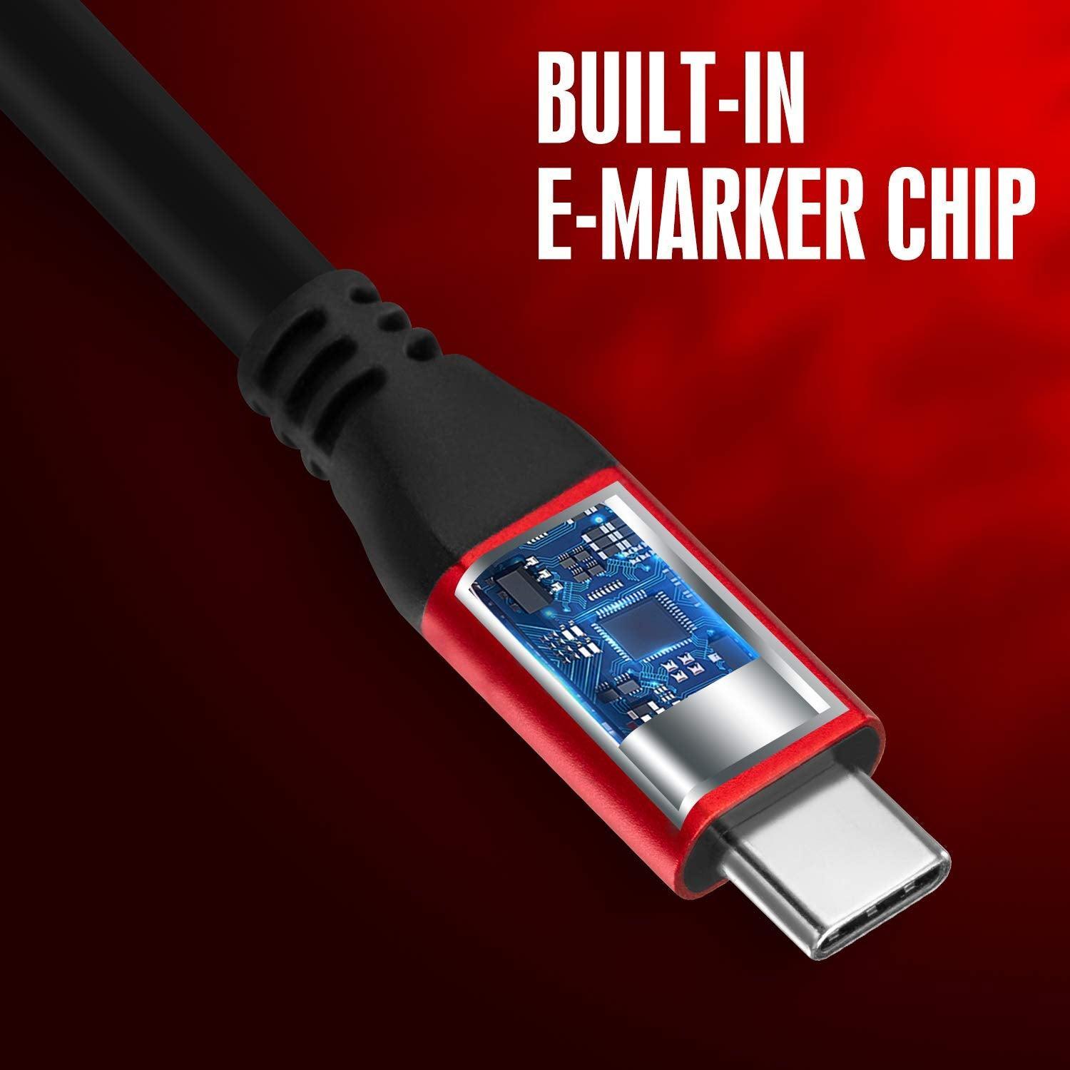 NÖRDIC 2,5 m USB3.2 Gen2 SuperSpeed USB 10 Gbps USB-C til C nylonflettet kabel med strømforsyning 100W, 4K60Hz video og Emarker