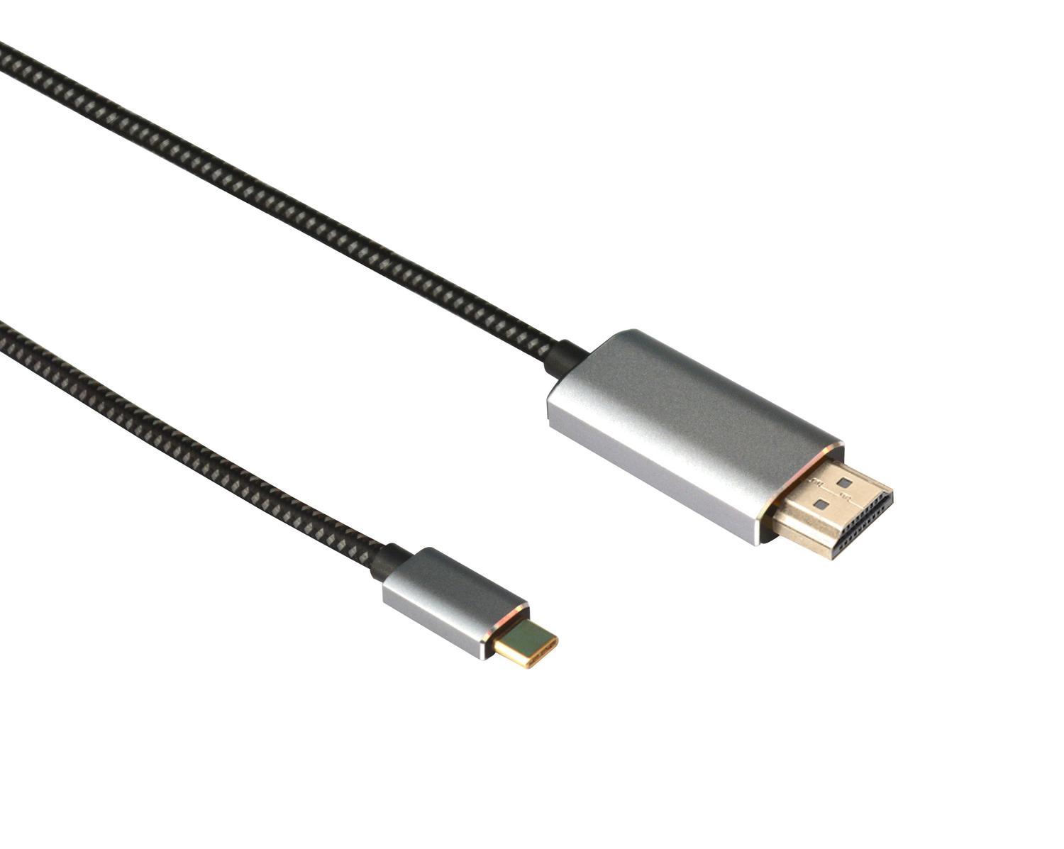 NÖRDIC 2M USBC til HDMI 4K 60Hz Nylon Flettet Kabel Space Gråstøtte for HDCP1.4 og 2.2 Pure Copper 99,99%