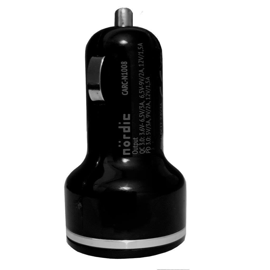 NÖRDIC 2XUSB Quick Car Charger Quick Charger 3.0 18W