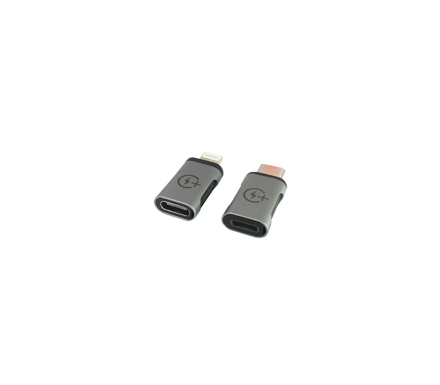 NÖRDIC 2 i 1 adaptersett USB C til lynet Kvinne og Lightning HA til USB C Ho Aluminium Space Grey