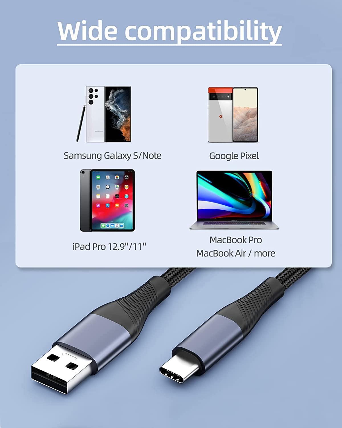 NÖRDIC 2m USB3.2 Gen1 USB-C til A nylonflettet kabel hurtiglading 3A 5Gbps Strømforsyning PD 60W