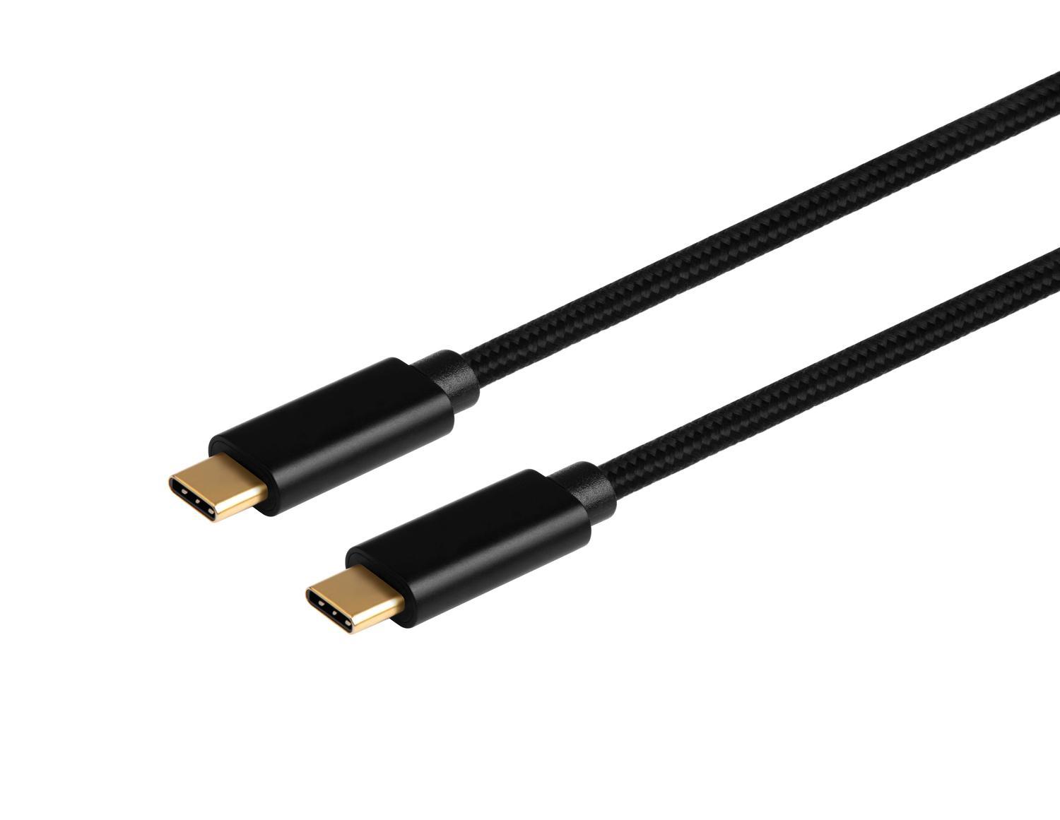 NÖRDIC 2m USB3.2 Gen1 USB-C til C nylonflettet kabel hurtiglading 3A 5Gbps Strømforsyning PD 60W svart