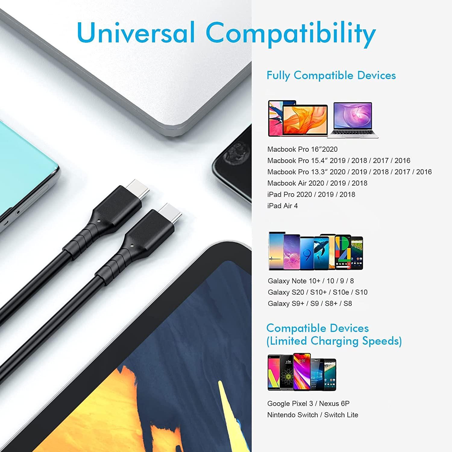 NÖRDIC 3m USB3.2 Gen2 SuperSpeed USB 10 Gbps USB-C til C PVC-kabel med strømforsyning 100W, 4K60Hz video og Emarker