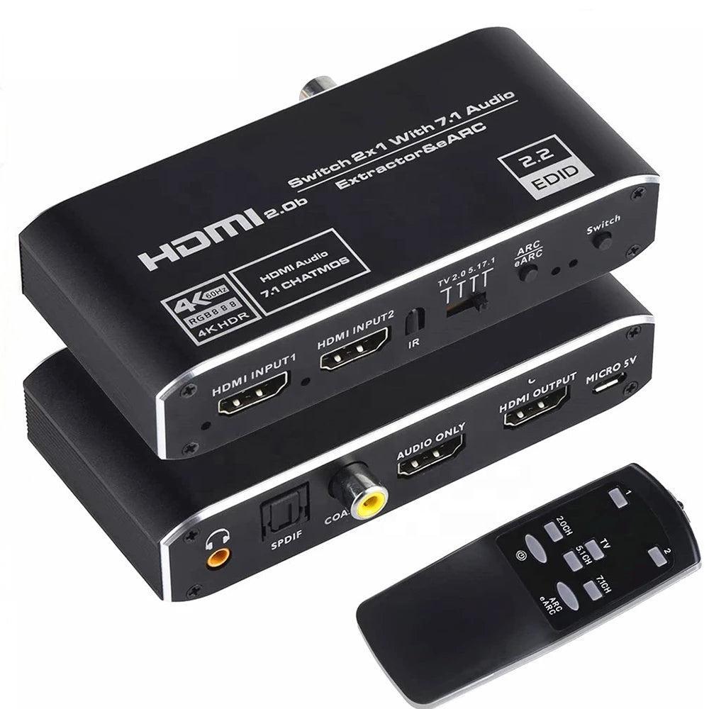 NÖRDIC 4K 60Hz HDMI-svitsj 2 til 1 med lyduttrekk Toslink HDR HDCP2:3 ARC/eARC 7.1-lyd