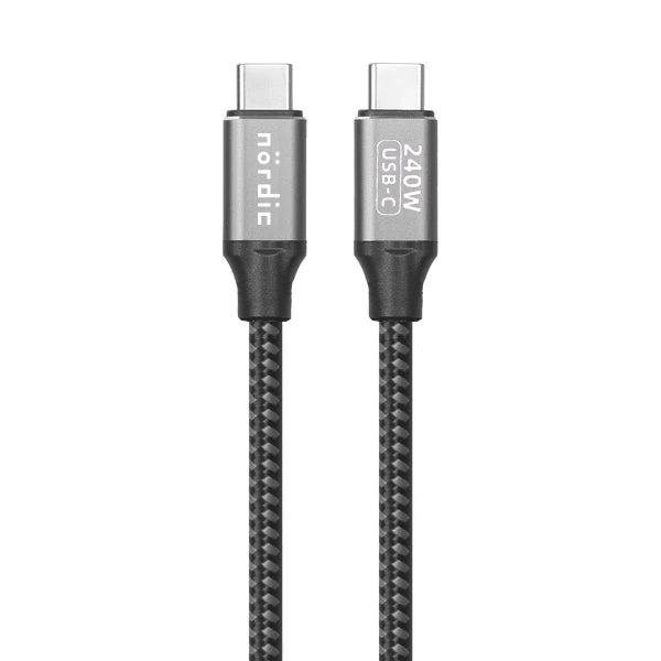 NÖRDIC 50 cm USB-C til C nylonflettet kabel hurtiglading med PD3.1 240W 48V 5A med Emarker