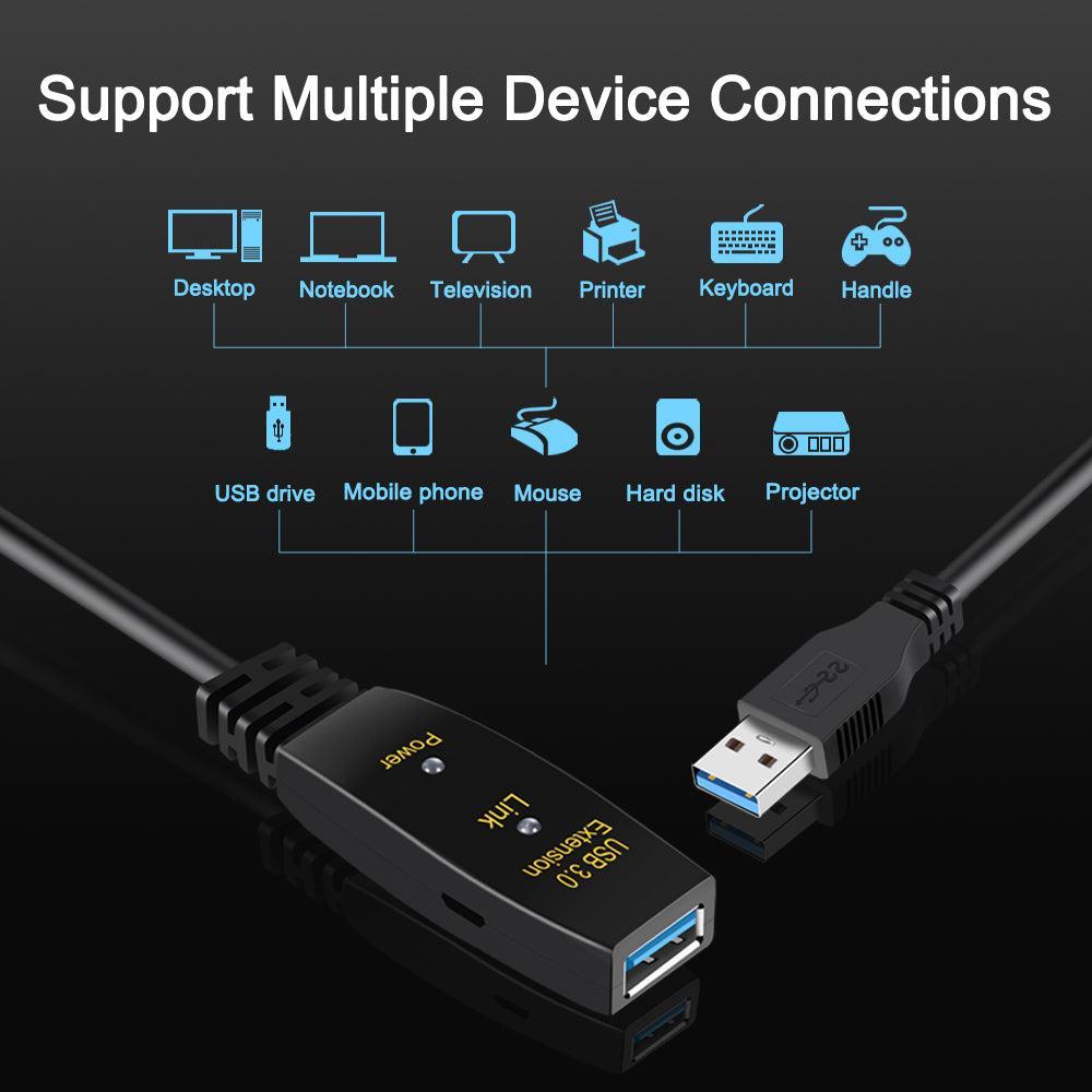 NÖRDIC Active 10M USB3.1 Forlengelseskabel 5GBPSEXtension USB En mann til Kvinne for Xbox, PS5, Oculus, Skriver, Skanner, PlayStation, VR